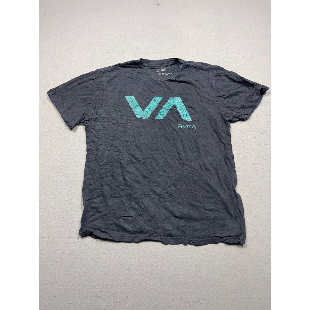 RVCA T Shirt 100% Cotton Gray Teal Logo L Mens